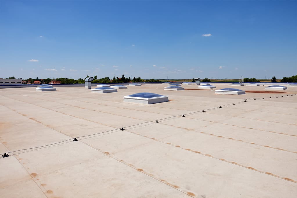 View of a commercial single ply roof